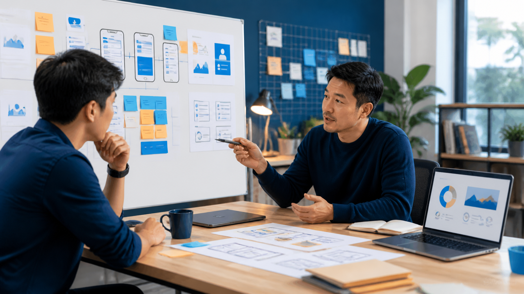 Founder planning a startup MVP, landing page, and first-customer strategy